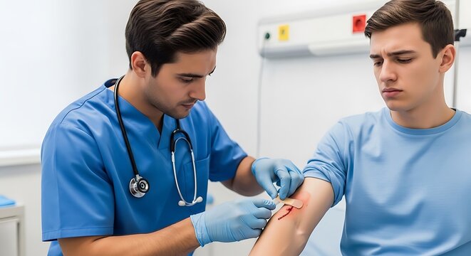 doctor preparing to give young man an injection