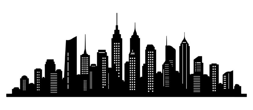 Modern city skyline silhouette featuring skyscrapers and urban landscape vector