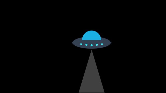 Minimalist UFO icon with tractor beam on black background