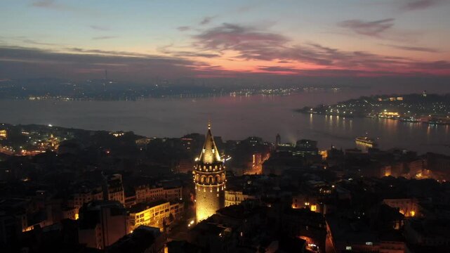 Time-lapse footage of Istanbul, Hagia Sophia, the Bosphorus bridges and harbor, and an aerial shot of a bridge shrouded in fog.
