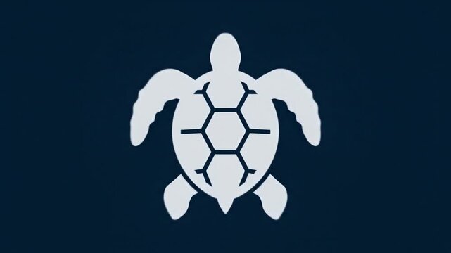 A white turtle icon with a molecular structure on its shell against a dark blue background, symbolizing marine life and scientific concepts