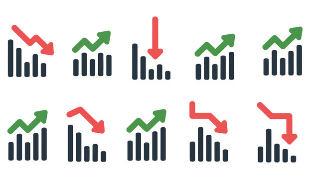 Up and down graph chart icon with arrows showing growth increase and decrease trend business analytics diagram symbol isolated vector illustration for finance statistics presentation