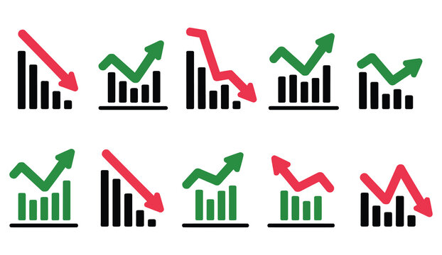 Up and down graph chart icon with arrows showing growth increase and decrease trend business analytics diagram symbol isolated vector illustration for finance statistics presentation