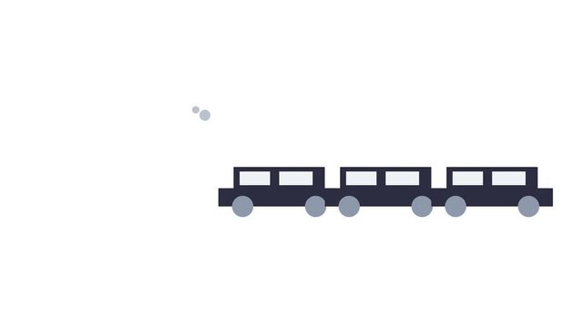 Minimalist flat vector train animation sequence on white background