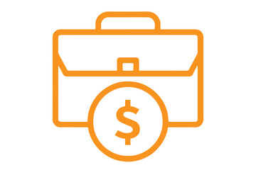 Money dollar coin with business briefcase line icon, banking finance investment symbol, corporate budget profit economy concept, financial services outline vector icon
