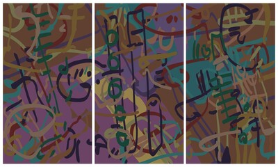 Obraz premium Modern interior triptych. The picture is painted by hand on a tablet.