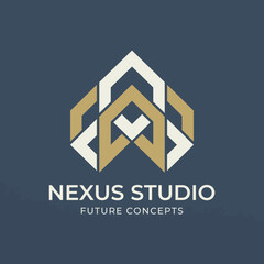 Fototapeta premium This modern logo features geometric shapes that combine to form a futuristic studio emblem, representing innovation, creativity, and forward-thinking in conceptual design.