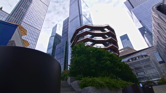 footage of, The Vessel, a futuristic art installation in Hudson Yards NYC
