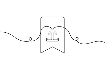 Obraz premium Upload bookmark icon continuous one line art single drawing on white background minimalist file upload symbol outline vector illustration