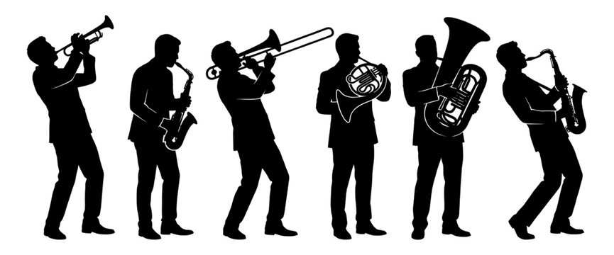 Jazz band brass ensemble musician silhouette set