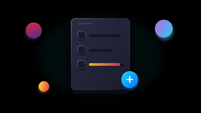 Modern 3D Task Management Checklist Illustration in Dark Mode