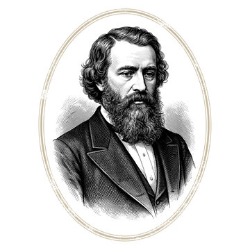 Vintage bearded man portrait engraving in oval frame Gustav Kirchhoff