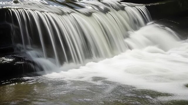 Waterfall Cascade in Nature's Embrace: Witness the mesmerizing flow of water cascading over rugged rocks, creating a symphony of nature. A scene of tranquility.