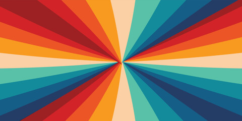 Abstract colorful 70s background vector. Vintage retro style wallpaper with lines, rainbow wavy stripes. 1970 color illustration design suitable for poster, banner, decorative, wall art.