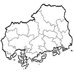 広島県地図 筆タッチ 市町村区分 和風 中国地方 西日本 / A brushstroke map of Hiroshima prefecture 2