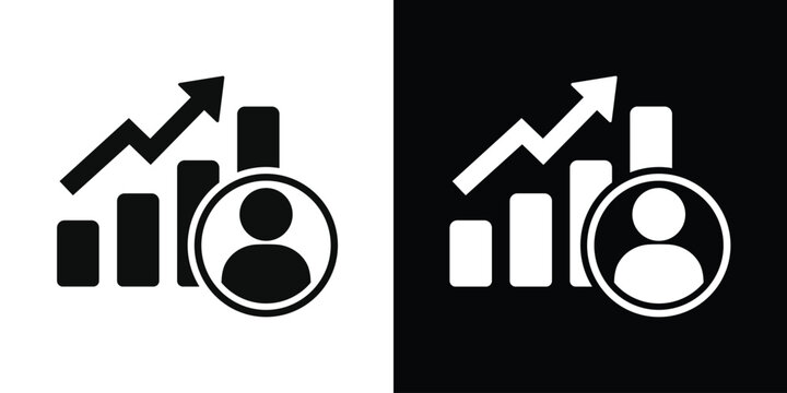 Business growth chart with rising arrow and user profile icon. Vector illustration symbolizing professional career development, personal success, and individual performance tracking.