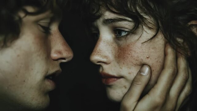 A tender moment of profound forgiveness shared between two people, gentle touch conveying understanding, heartfelt compassion, seeking solace, emotional healing, intimate human connection