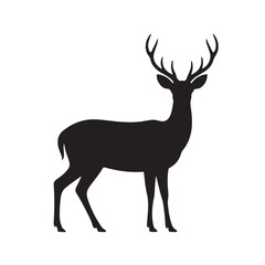 Fototapeta premium Deer Silhouette with Majestic Antlers in Dark Elegant Silhouette for Wildlife Illustration