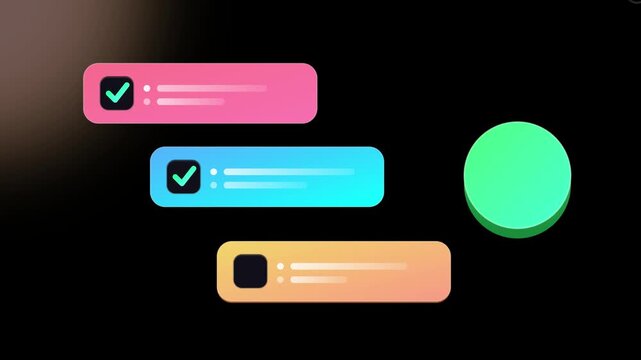 3D Task List Progress Completion Infographic on Dark Background