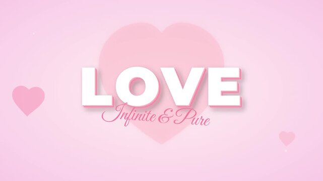 Pink Romantic Background with Bold Love Text and Heart Shapes
