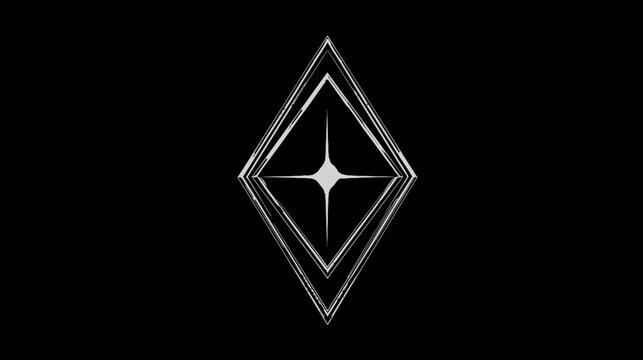 A geometric abstract illustration of a diamond shape with a starburst in the center on a black backdrop