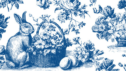 Vintage Blue Easter Illustration 