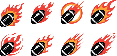 Rugby balls surrounded by flames on white background © LailaArtworks