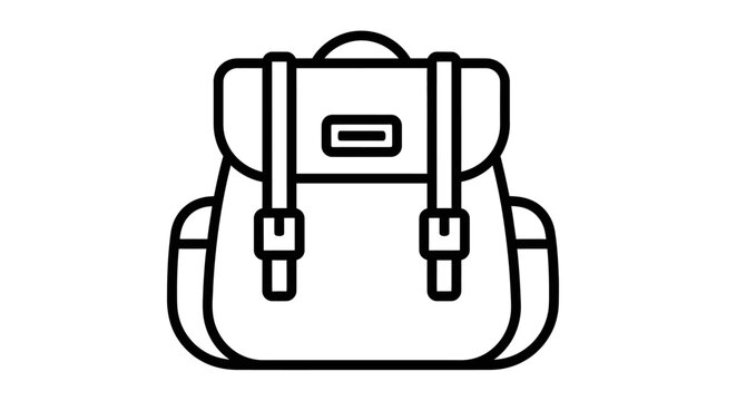 Clean black outline icon of a classic backpack, symbolizing travel, adventure, education, and daily essentials, ideal for digital interfaces and graphic design projects