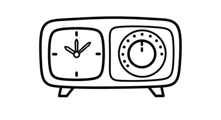 Classic analog alarm clock with a mechanical kitchen timer icon, ideal for illustrating concepts of deadlines, schedules, and time tracking