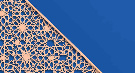 Intricate 3D rendered Islamic geometric pattern featuring a traditional arabesque design with stars and lattice work perfect for cultural backgrounds Ramadan or Eid greeting cards © Ahmad