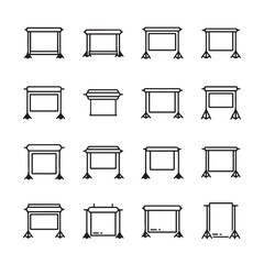 Set of various display stands and presentation boards simple line icons vector illustration