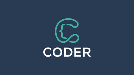 Fototapeta premium A clean logo design featuring a stylized 'C' symbolizing coding, perfect for tech companies, startups, or any business focused on software development and innovation.
