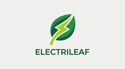 This logo incorporates a striking green leaf with a lightning bolt design, representing eco-friendliness, energy, and innovation. Ideal for sustainable energy brands and services.