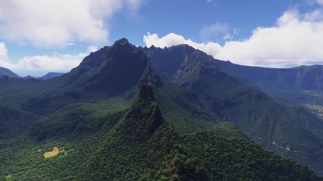 Aerial drone view of Piton des Neiges Island. Reunion