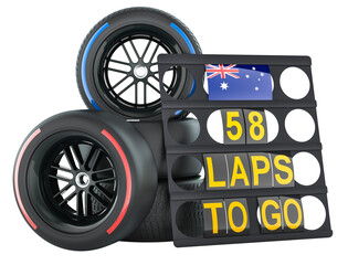 Naklejka premium Australian racing, pit board with Australia flag and 58 laps to go. 3D rendering