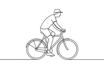 Obraz premium A continuous line drawing depicts a cyclist riding a bicycle
