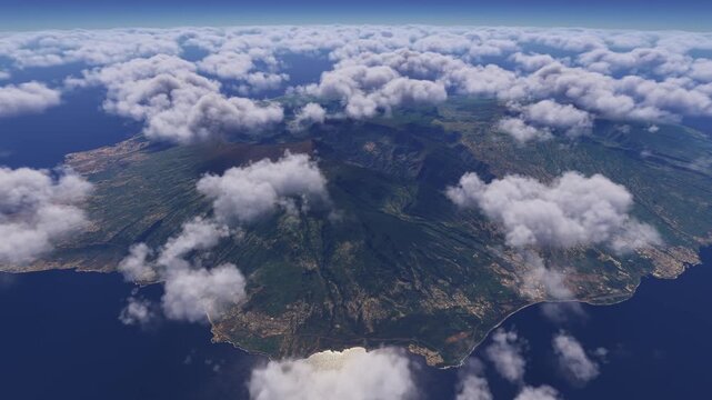 Drone aerial shot of Piton des Neiges Island. Reunion