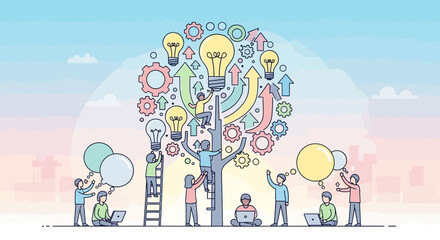 Creative Teamwork and Innovation with Bright Ideas. © fajri