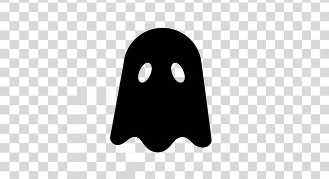 Simple black ghost with two white oval eyes on a transparent checkered background desi