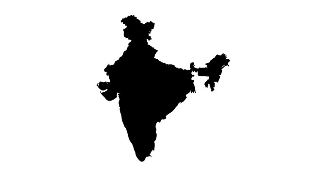 Black silhouette map of India on a clean white background isolated for purposes