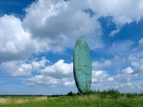 The permanently removed artwork "The Tongue" previously called "The Tongue of Lucifer" on the Knardijk near Lelystad, Flevoland province, The Netherlands. De Tong van Lucifer 