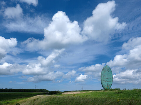 The permanently removed artwork "The Tongue" previously called "The Tongue of Lucifer" on the Knardijk near Lelystad, Flevoland province, The Netherlands. De Tong van Lucifer 