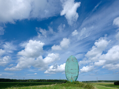 The permanently removed artwork "The Tongue" previously called "The Tongue of Lucifer" on the Knardijk near Lelystad, Flevoland province, The Netherlands. De Tong van Lucifer 