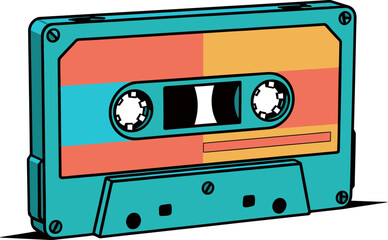 Naklejka premium Retro Casette Tape Vintage Icon – Pop Art Style Flat Vector Illustration