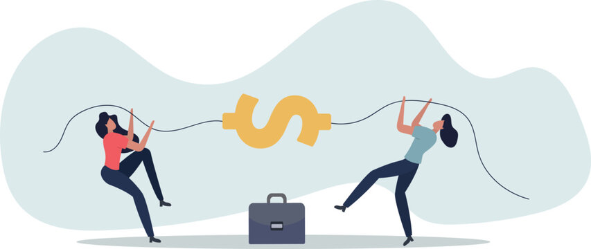 Fight for money, tug of war, business competition fight for market share or work conflict concept.person's life situation and his activities.