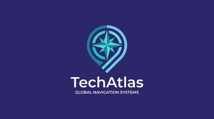 Fototapeta premium A modern logo design that symbolizes global navigation, incorporating elements of a compass and digital technology, ideal for a tech company focused on navigation solutions.