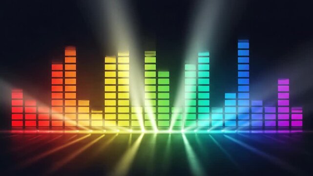 Colorful Equalizer with light rays with spectrum, music, audio, entertainment, and and digital abstract.