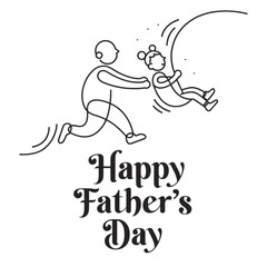 Happy Father&rsquo;s Day Line Art Illustration of Father Playing with Child &ndash; Minimal Family Love Concept