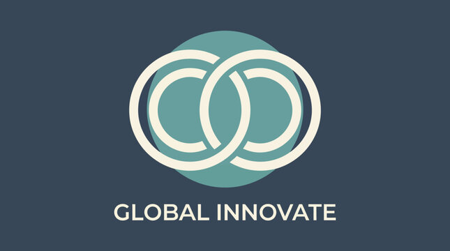 This logo depicts two interlocking circles within a solid background, symbolizing connection, collaboration, and global innovation, ideal for a forward-thinking brand.