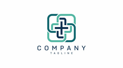 Obraz premium This logo features interlocking shapes and a plus symbol, representing collaboration and connection, making it ideal for a health-focused or consultancy brand.